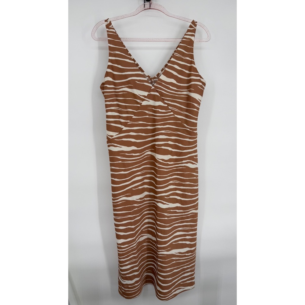 A New Day Women's Sz M Brown White‎ Zebra Print V Neck Sleeveless Midi Dress